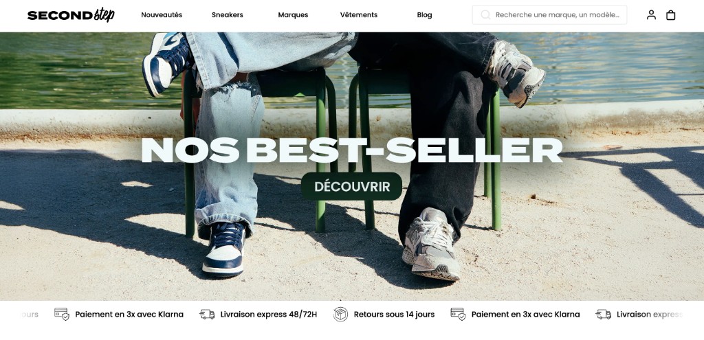 Capture d'écran de la page d'accueil Second Step : boutique Shopify sneakers et streetwear, hero best-sellers.