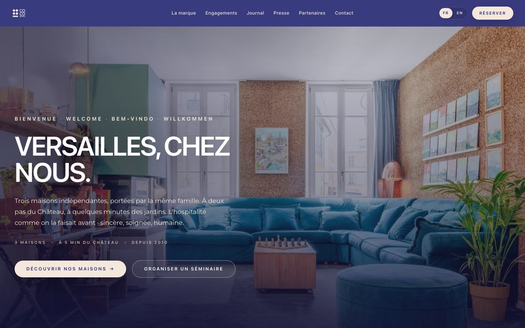 Aperçu du site Cocobiches : navigation et section hero.