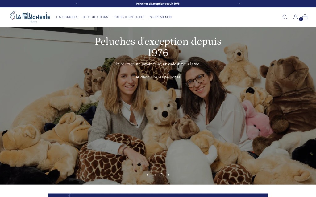 Aperçu du site La Pelucherie : navigation et section hero.