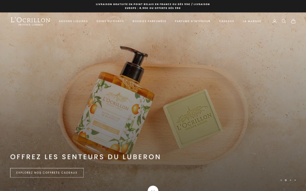 Aperçu du site L’Ocrillon : navigation et section hero.